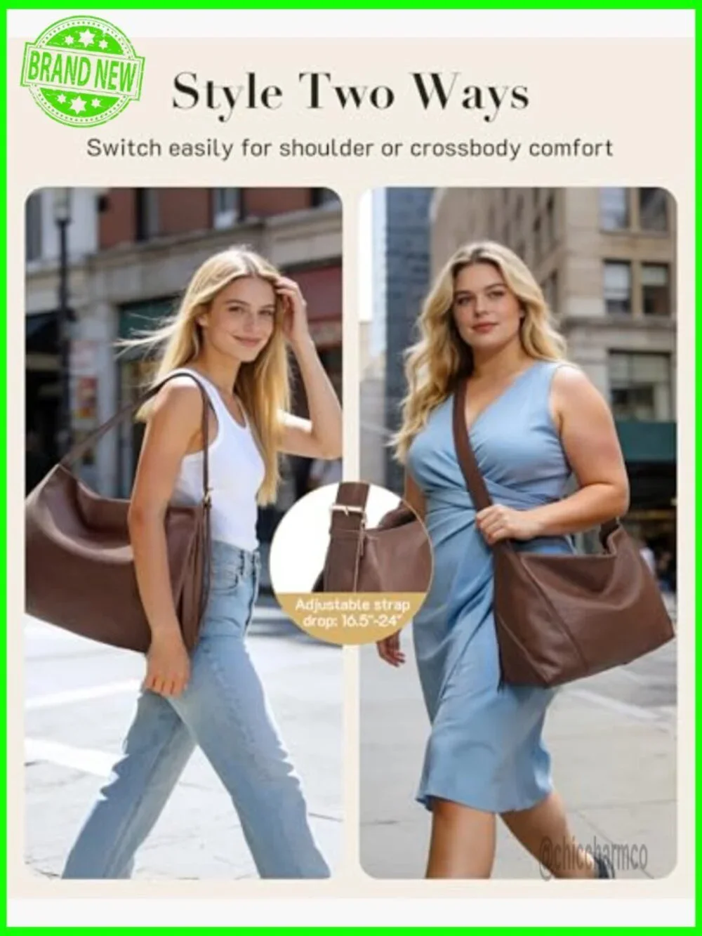 Large Vegan Leather Hobo Bag with Adjustable Strap Multi-Pockets Tote